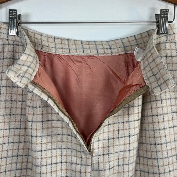 Vintage Kellwood Company Wool Plaid A-Line Skirt Beige Gray Check Lined Size 10 - Picture 6 of 10